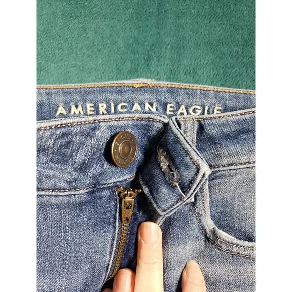 American Eagle Jeans Size 2 Womens Blue Stretch Distressed High Rise Jegging - Picture 6 of 14